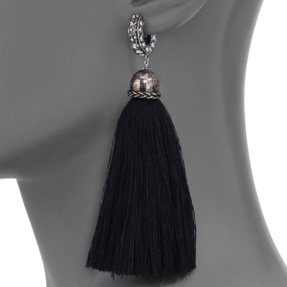 LANVIN Marina Crystal Huggies Tassel Earrings